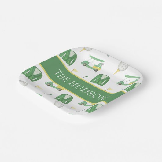 Waterverf Groen en Geel Golftoernooi Papieren Bordje (Gebogen)