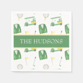 Waterverf Groen en Geel Golftoernooi Servet (Voorkant)