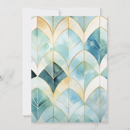 Waterverf Groen en Goud Art Deco Bruiloft Kaart (Achterkant)