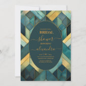 Waterverf Groen en Goud Art Deco Vrijgezellenfeest Kaart (Voorkant)