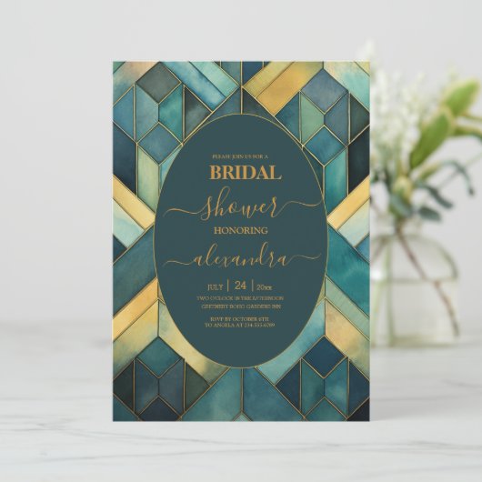 Waterverf Groen en Goud Art Deco Vrijgezellenfeest Kaart (Staand voorkant)