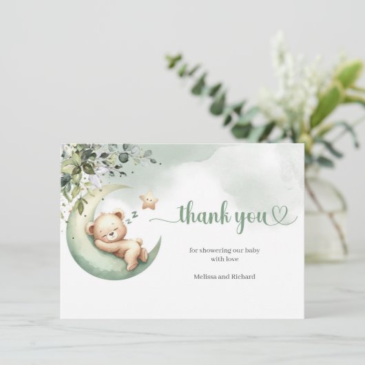 Waterverf groen en goud boven het beer bedankkaart (Staand voorkant)