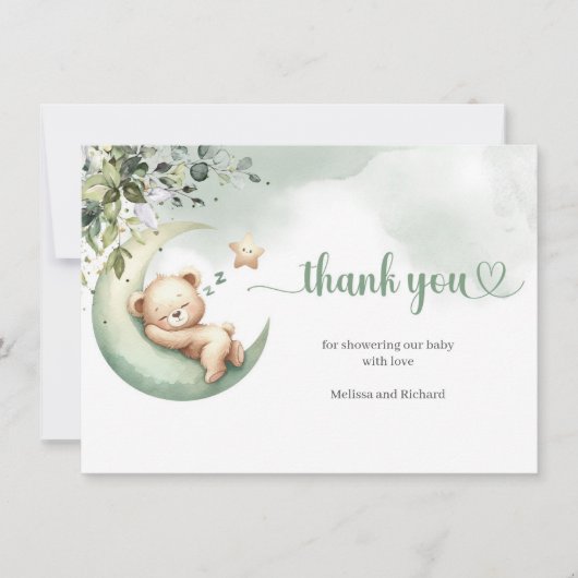 Waterverf groen en goud boven het beer bedankkaart (Voorkant)