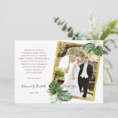 Waterverf Groen en Goud Monstera Leaves Wedding Bedankkaart (Staand voorkant)