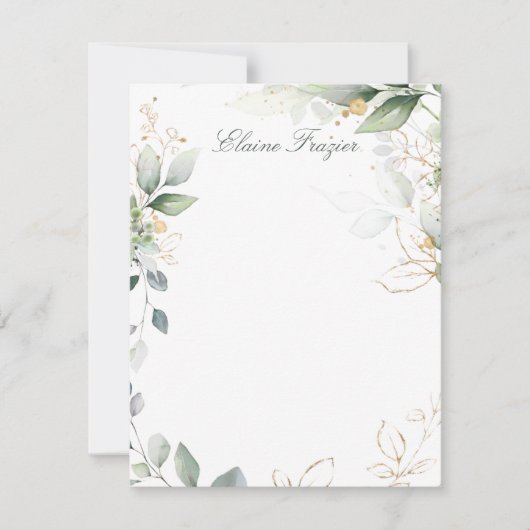 Waterverf groen- en goudbladerpapier notitiekaartje (Voorkant)