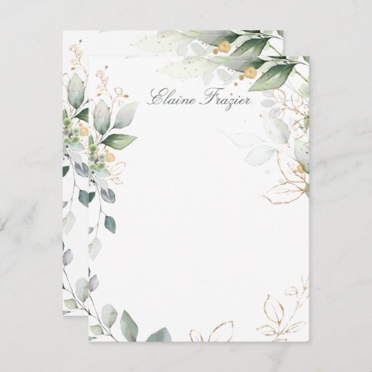 Waterverf groen- en goudbladerpapier notitiekaartje (Voorkant / Achterkant)