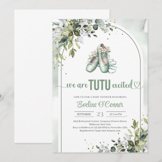 Waterverf groen en gouden ballerina schoenen kaart (Voorkant / Achterkant)