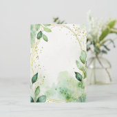 Waterverf groen en gouden blanco bruiloft kaart (Staand voorkant)