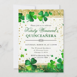 Waterverf groen en gouden klavertje vier Quinceane Kaart
