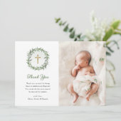 Waterverf groen en gouden kruis | Fotodoop Bedankkaart (Staand voorkant)