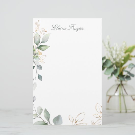 Waterverf groen- en goudfoliën briefpapier (Staand voorkant)