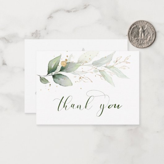 Waterverf groen en goudfoliën Dank je wel Notitiekaartje (Voorkant / Achterkant in situ)