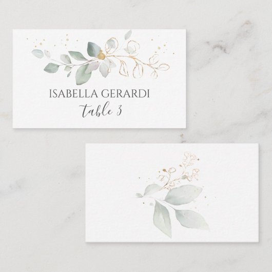 Waterverf groen- en goudfoliën plaatskaartje (Voorkant / Achterkant)