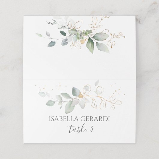 Waterverf groen- en goudfoliën plaatskaartje (Buitenkant ongevouwen)