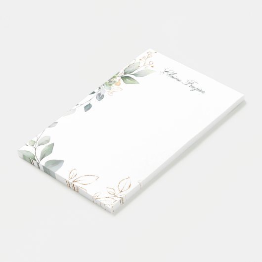 Waterverf groen- en goudfoliën post-it® notes (Schuin)