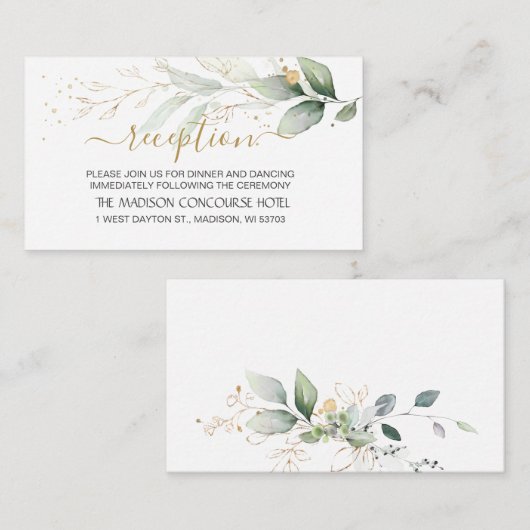 Waterverf groen- en goudfolieontvangst informatiekaartje (Voorkant / Achterkant)