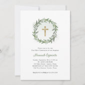 Waterverf Groen en Goudkruis Eerste Communie Kaart (Voorkant)