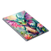 Waterverf Groen en Roze Baby Dragon Notitieboek (Rechterzijde)