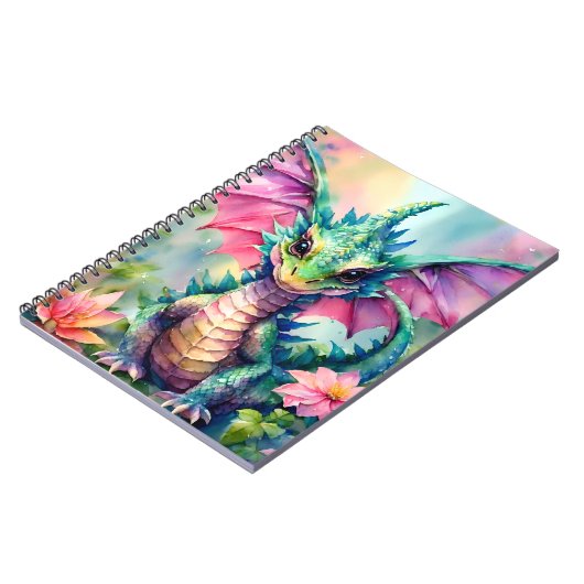 Waterverf Groen en Roze Baby Dragon Notitieboek (Linkerzijde)