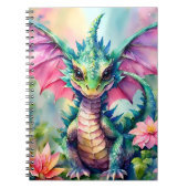 Waterverf Groen en Roze Baby Dragon Notitieboek (Voorkant)