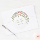 Waterverf groen en roze bladeren bruiloft ronde sticker (Envelop)