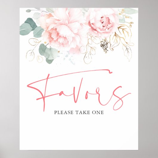 Waterverf groen en roze bloemen gunst teken poster (Voorkant)