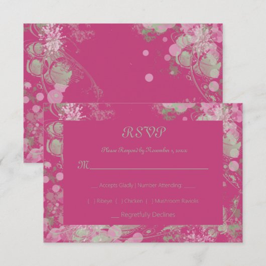 Waterverf groen en roze botanisch RSVP kaartje (Voorkant / Achterkant)