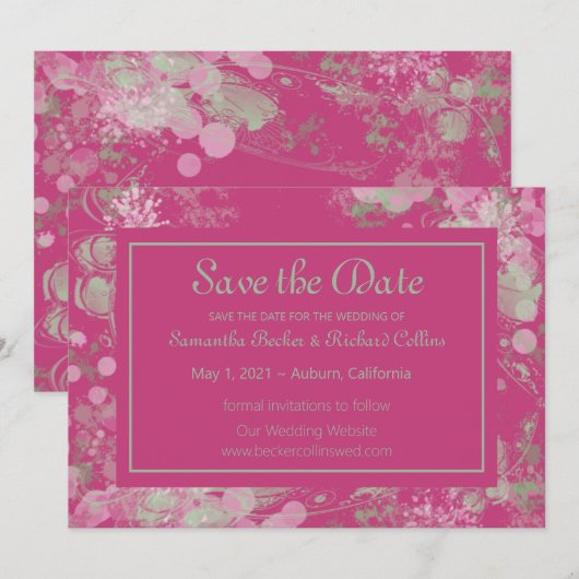 Waterverf groen en roze botanisch save the date (Voorkant / Achterkant)