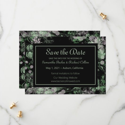 Waterverf groen en roze botanisch save the date (Voorkant / Achterkant in situ)