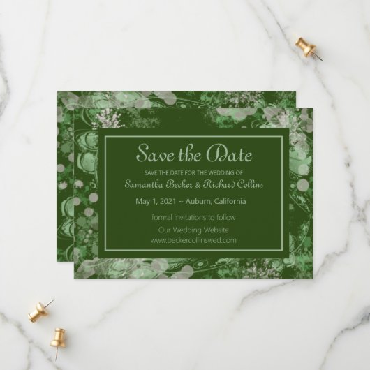 Waterverf groen en roze botanisch save the date (Voorkant / Achterkant in situ)