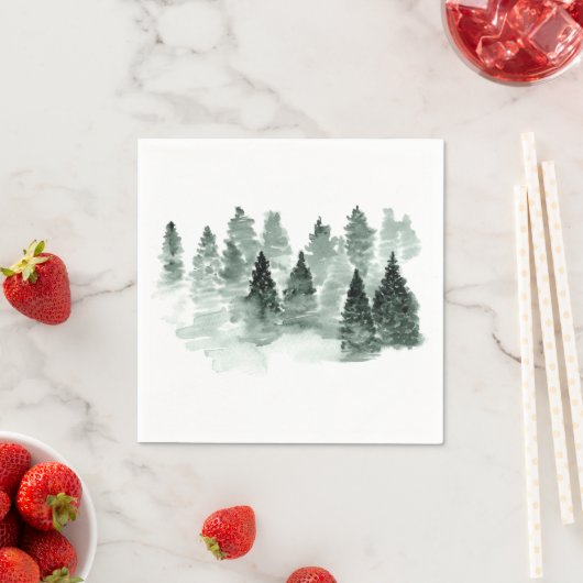 Waterverf groen en wit bos bos bruiloft servet (Insitu)