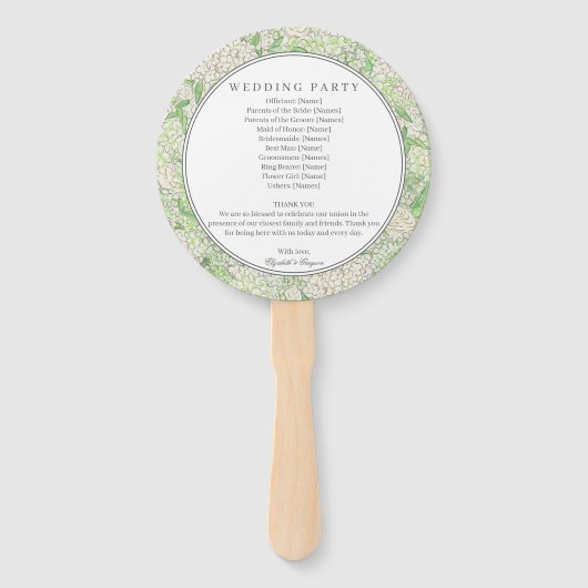 Waterverf groen en wit Hydrangea Crest bruiloft Handwaaier (Achterkant)