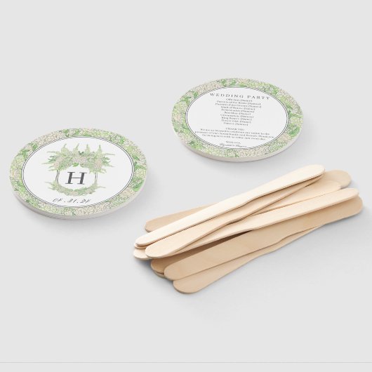 Waterverf groen en wit Hydrangea Crest bruiloft Handwaaier (Niet-gemonteerd)