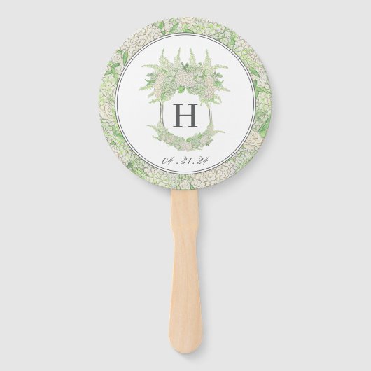 Waterverf groen en wit Hydrangea Crest bruiloft Handwaaier (Voorkant)