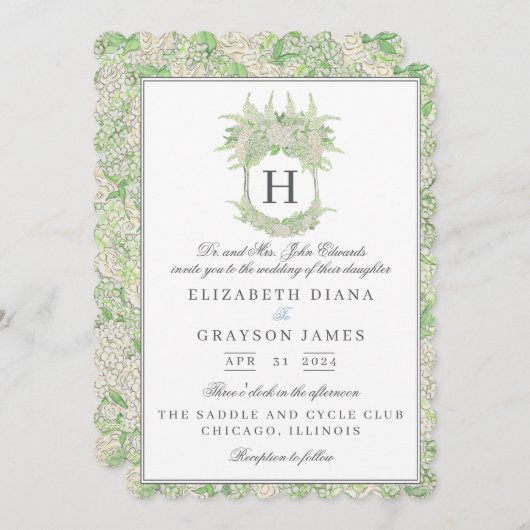 Waterverf groen en wit Hydrangea Crest bruiloft Kaart (Voorkant / Achterkant)