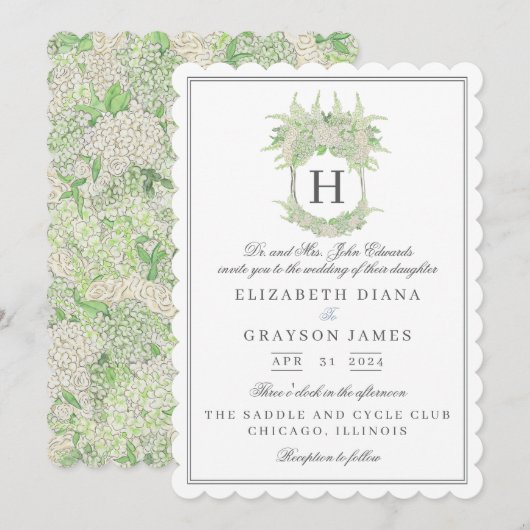 Waterverf groen en wit Hydrangea Crest bruiloft Kaart (Voorkant / Achterkant)