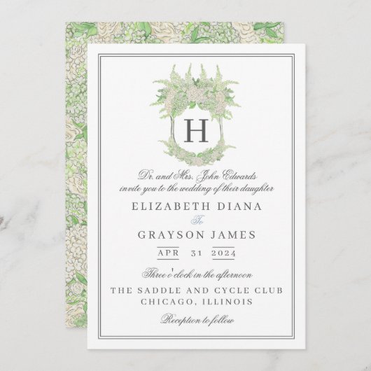 Waterverf groen en wit Hydrangea Crest bruiloft Kaart (Voorkant / Achterkant)
