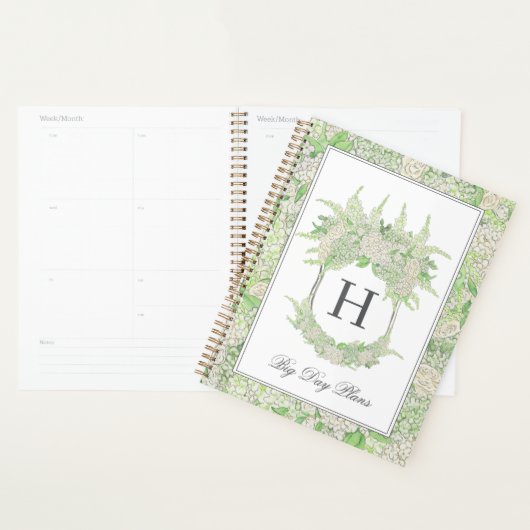 Waterverf groen en wit Hydrangea Crest bruiloft Planner (Display)