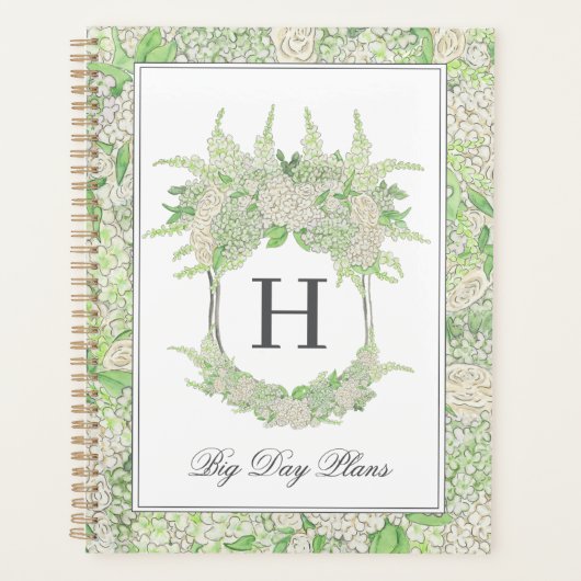 Waterverf groen en wit Hydrangea Crest bruiloft Planner (Voorkant)