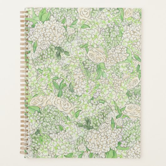 Waterverf groen en wit Hydrangea Crest bruiloft Planner (Voorkant)
