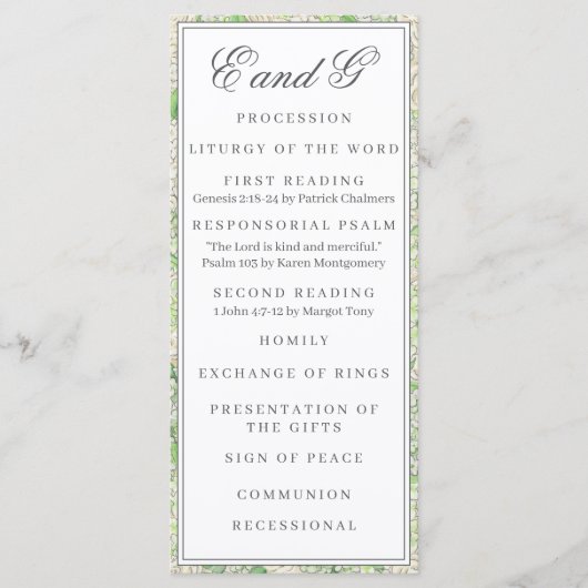 Waterverf groen en wit Hydrangea Crest-programma Menu (Voorkant)