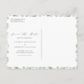 Waterverf groen en witte bloem Bewaar de datum Aankondigingskaart (Achterkant)