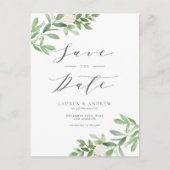 Waterverf groen en witte bloem Bewaar de datum Aankondigingskaart (Voorkant)