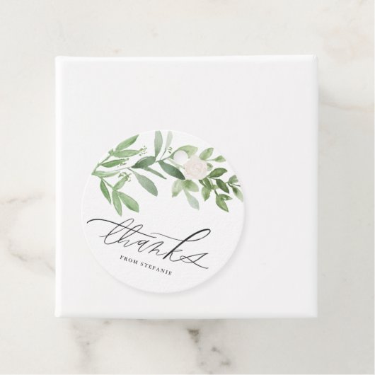 Waterverf groen en witte bloem dank u bedankjes labels (In situ)