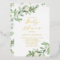 Waterverf groen en witte bloemen baby shower