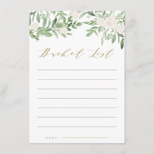 Waterverf groen en witte bloemen bucket list informatiekaartje (Voorkant)