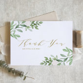 Waterverf groen en witte bloemen gouden bruiloft bedankkaart
