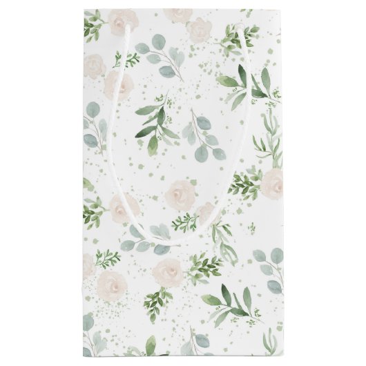 Waterverf groen en witte bloemen klein cadeauzakje (Achterkant)