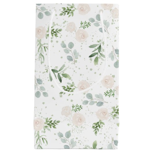 Waterverf groen en witte bloemen klein cadeauzakje (Voorkant)