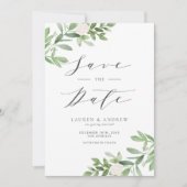 Waterverf groen en witte bloemen QR-code Save The Date (Voorkant)